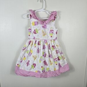 Maggie & Zoe Girls White Pink‎ Ice Cream Print Ruffle Sleeveless Summer Dress 5